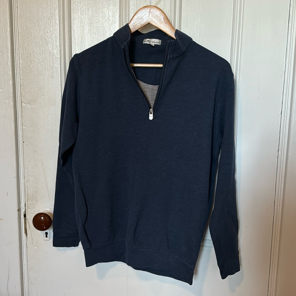 PETER MILLAR Men’s Navy and Gray Quarter Zip Size Small EUC